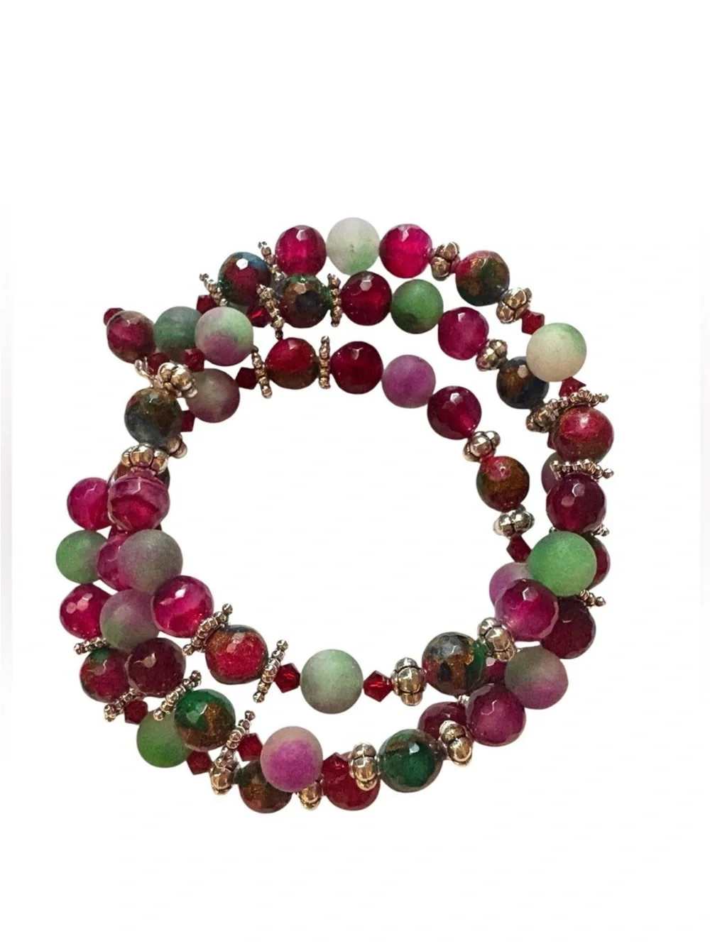Faceted Agate, Watermelon Tourmaline and Swarovski Crystals Wrap Bracelet